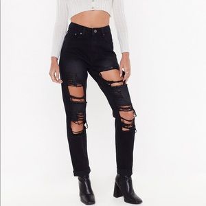 Born Into Trouble Distressed Denim Mom Jeans